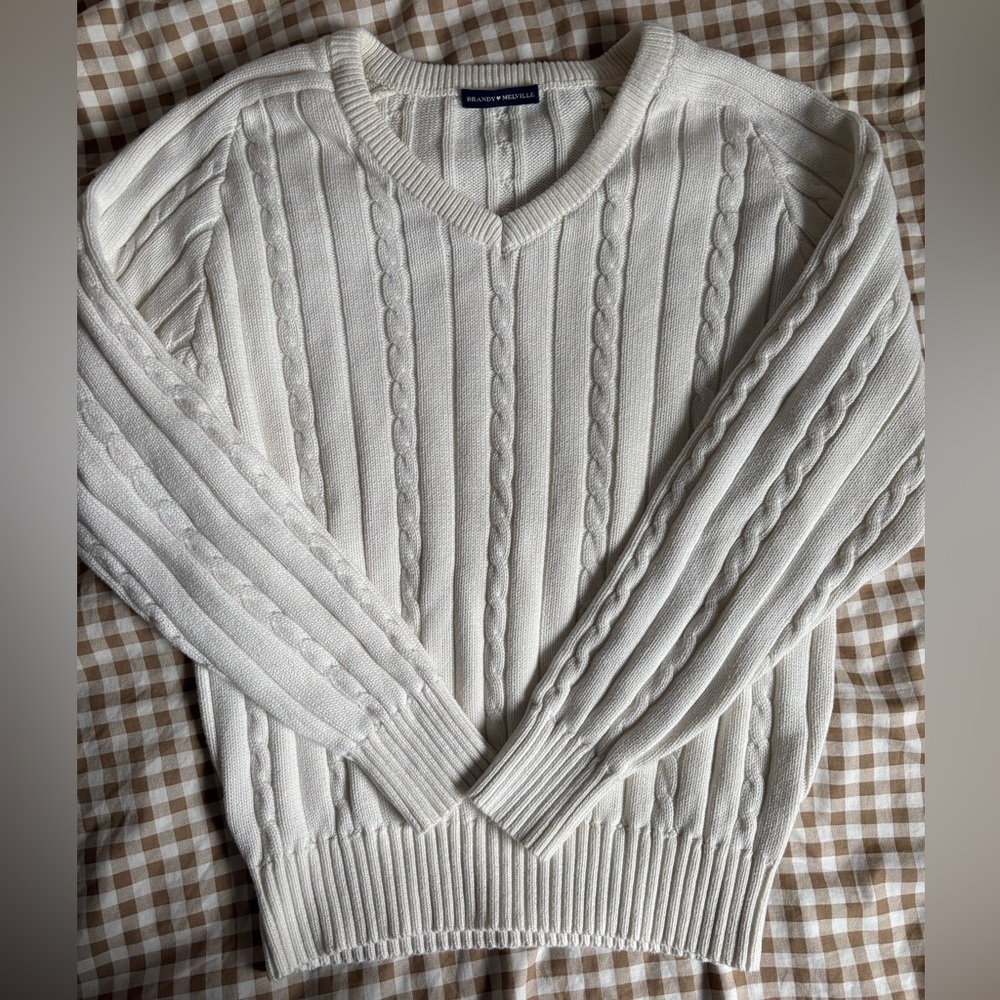 Brandy Melville White Cable Knit Sweater